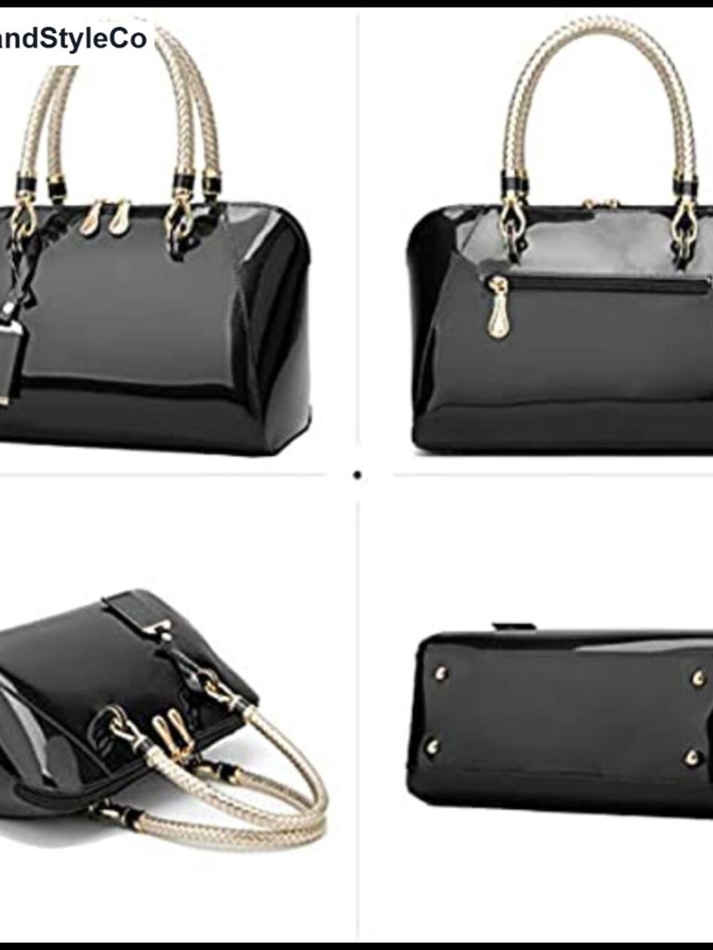 Shiny Patent Faux Leather Satchel Crossbody Bag Top Handle Purse - Picture 4 of 6